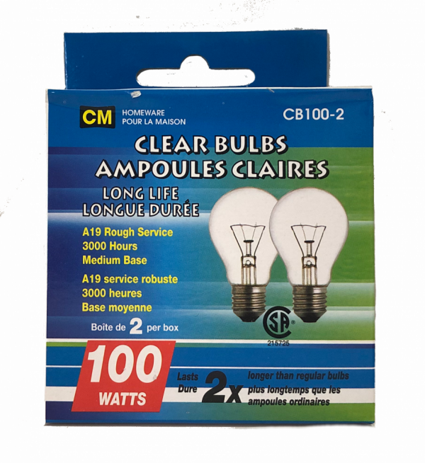 Lot 1905 Paquets 2 Ampoules Claires Longue Durée 100W Accessoires Électrique Lots de surplus Cb100-2