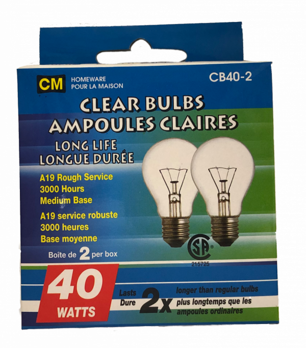 Lot 2582 Paquets 2 Ampoules Claires Longue Durée 40W Accessoires Électrique Lots de surplus Cb40-2