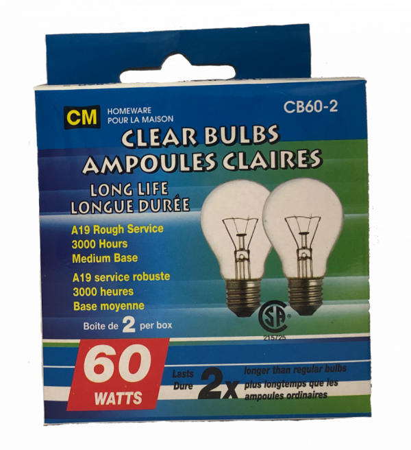 Lot 2135 Paquets 2 Ampoules Claires Longue Durée 60W Accessoires Électrique Lots de surplus Cb60-2