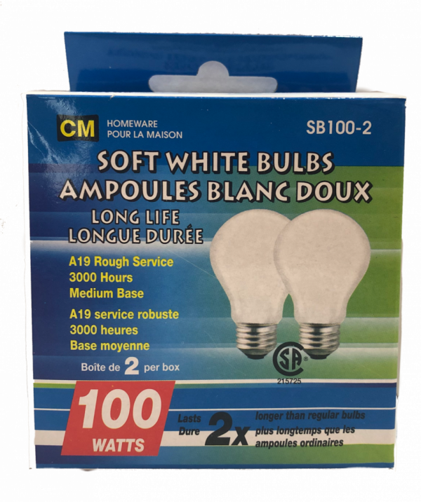 Lot 1265 Paquets 2 Ampoules Blanc Doux Longue Durée 100W Accessoires Électrique Lots de surplus Sb100-2