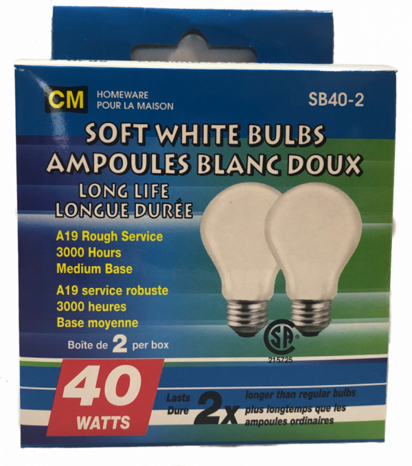 Lot 3482 Paquets 2 Ampoules Blanc Doux Longue Durée 40W Accessoires Électrique Lots de surplus Sb40-2