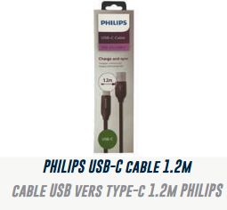 Lot 1008 Câbles USB-C PHILIPS de 1,2M Accessoires Électrique Lots de surplus Dlc2538n-97