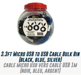 Lot 2278 Câbles Micro USB vers Câbles USB 1M en 3 Couleurs Accessoires Cellulaires Lots de surplus Ipmicro-bin-db