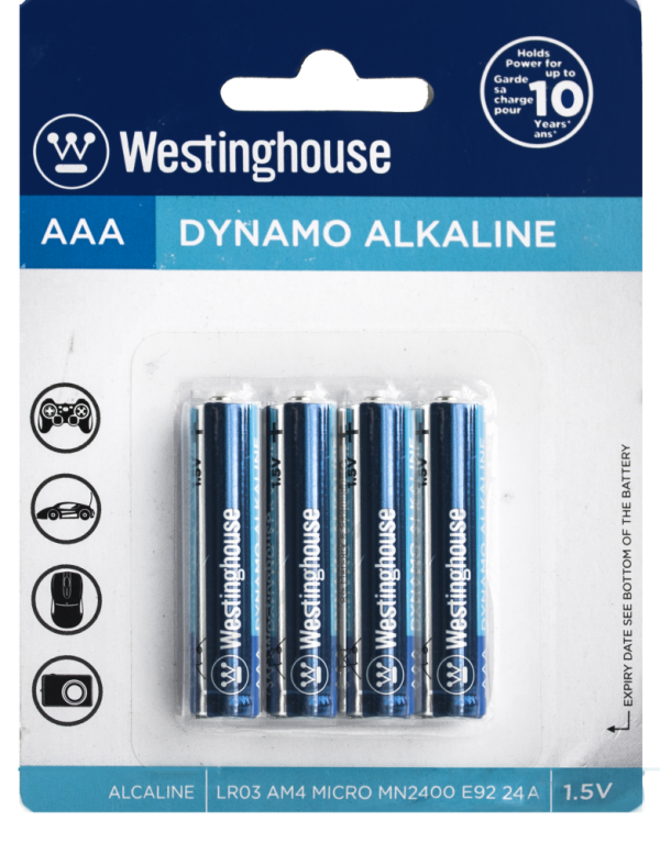 Lot 9371 Paquets de 4 Batteries AAA Alcalines Dynamo WESTINGHOUSE Batteries Lots de surplus Lr03-bp4