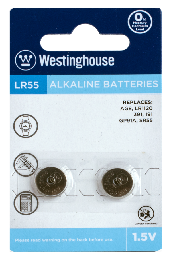 Lot 7473 Paquets de 2 Batteries Alcalines LR-55, 1,5V, WESTINGHOUSE Batteries Lots de surplus Lr55-bp2