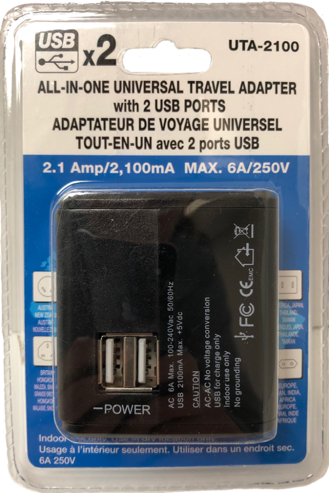Lot 608 Adaptateurs de Voyage Universels Accessoires Électronique Lots de surplus Uta-2100bk