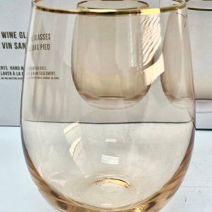 946 Lot 1134 Ensembles 4 Verres à Vin Sans Pied Couleur Ambre Bordure Dorée