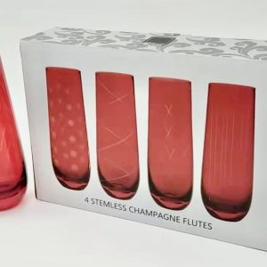 949 Lot 1005 Ensembles 4 Flûtes à Champagne Sans Pied Couleur Ruby Gravés