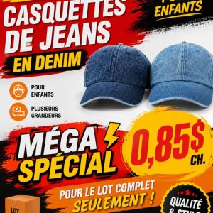 casq23 Lot 2079 Casquettes Jeans en Denim Enfants, 0,85$ch pour lot complet Lots en Promotion