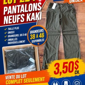panta1 Lot 224 Pantalons Neufs Kaki Unisex Taille Plus