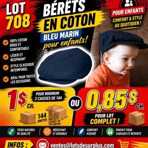 berett Lot 708 Bérêts en Coton Bleu Marin pour Enfants
