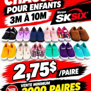 chausy Lot 10,000 Paires Chaussures pour Enfants 3M à 10M Lots en Promotion