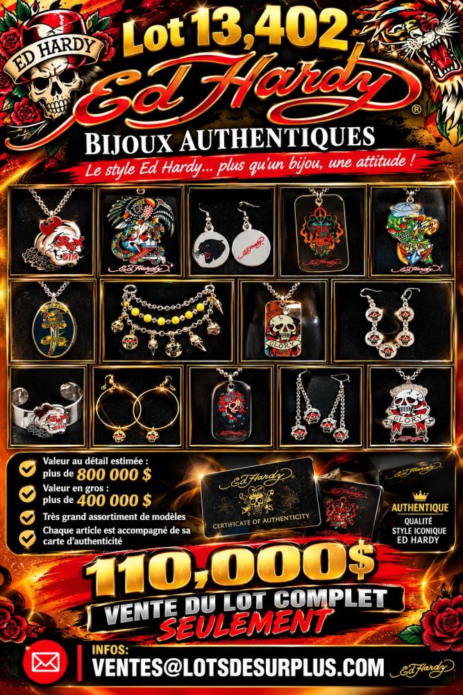 hardy Lot 13,402 Bijoux Authentiques Ed Hardy