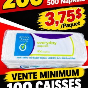 nap Lot 200 Caisses de 12 Paquets de 500 Napkins