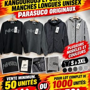 para Lot 1000 Kangourous et Sweatshirts Manches Longues Unisex PARASUCO Originaux