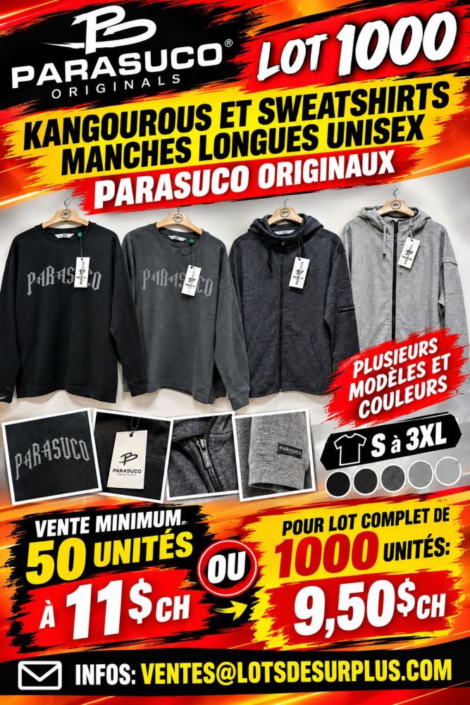 para Lot 1000 Kangourous et Sweatshirts Manches Longues Unisex PARASUCO Originaux