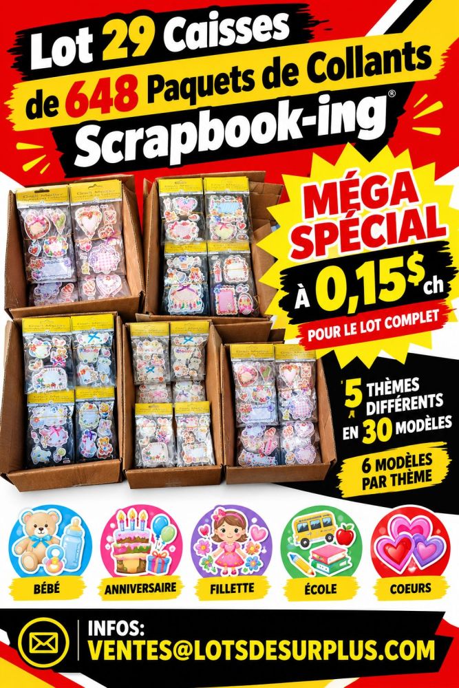 scraa Lot 29 Caisses de 648 Paquets de Collants Scrapbook-ing