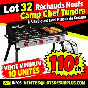 bbq Lot 32 Réchauds Neufs Camp Chef Tundra à 3 Brûleurs avec Plaque de Cuisson