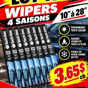 wippp Lot 1537 Wipers 4 Saisons Marque Tech One 10" à 28"