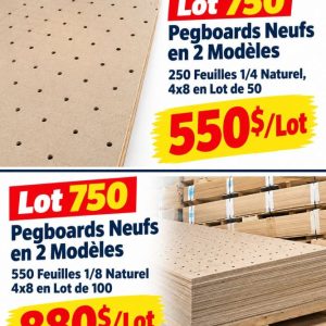 peg mod Lot 750 Pegboards Neufs en 2 Modèles