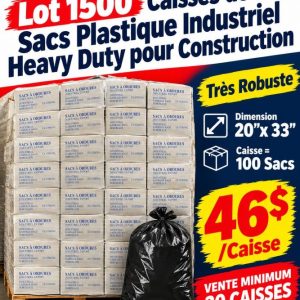 sacsse Lot 1500 Caisses de 100 Sacs Plastique Industriel Heavy Duty pour Construction