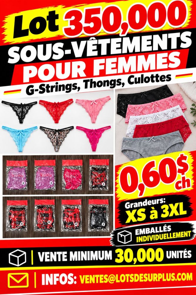 Lot 350,000 Sous-Vêtements pour Femmes