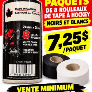 tape Lot 700 Paquets de 8 Rouleaux de Tape à Hockey Noirs et Blancs